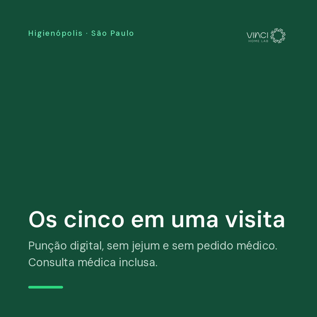 Os cinco exames em uma visita, na unidade Vinci Lab em Higienópolis, São Paulo